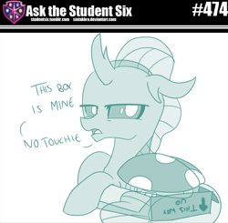 Size: 800x784 | Tagged: safe, artist:sintakhra, ocellus, changedling, changeling, tumblr:studentsix, g4, behaving like a cat, box, changeling in a box, cute, daaaaaaaaaaaw, diaocelles, female, if i fits i sits, looking at you, ocellus is not amused, solo, unamused