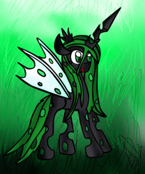 Size: 671x806 | Tagged: safe, artist:ameliayap, queen chrysalis, changeling, changeling queen, g4, crown, female, green changeling, jewelry, regalia, solo