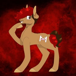 Size: 1280x1280 | Tagged: safe, artist:ravenroyal21, earth pony, pony, abstract background, beard, colored hooves, facial hair, glasses, male, markiplier, ponified, raised hoof, smiling, stallion