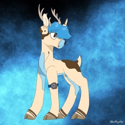 Size: 1280x1280 | Tagged: safe, artist:ravenroyal21, deer, deer pony, original species, pony, abstract background, antlers, cloven hooves, crankgameplays, looking back, male, ponified, signature, solo, stallion