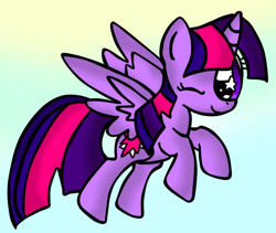 Size: 707x598 | Tagged: safe, artist:ameliayap, twilight sparkle, alicorn, pony, g4, female, flying, one eye closed, solo, twilight sparkle (alicorn), wink