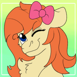 Size: 900x900 | Tagged: safe, artist:euspuche, part of a set, oc, oc:charmed cuteamena, animated, bouncing, bow, bust, commission, gif, portrait, simple background, smiling, ych result