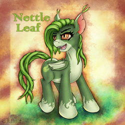 Size: 5000x5000 | Tagged: safe, artist:eltaile, oc, oc only, oc:nettle leaf, bat pony, pony, grin, open mouth, smiling, solo