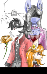 Size: 1400x2200 | Tagged: safe, artist:zachc, oc, oc only, bat pony, anthro, breasts, clothes, female, gravestone, male, trio