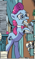 Size: 442x737 | Tagged: safe, idw, blue bureau, earth pony, pony, friendship is magic #79, g4, spoiler:comic, cute, female, glasses, mare, tongue out