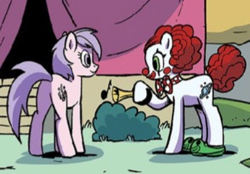 Size: 429x299 | Tagged: safe, idw, earth pony, pony, g4, spoiler:comic, spoiler:comic79, clown, female, mare, smiling, unnamed character, unnamed pony