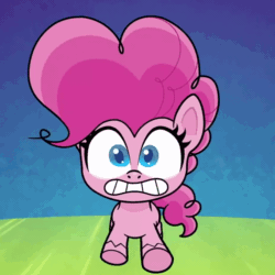 Size: 928x928 | Tagged: safe, edit, edited screencap, screencap, pinkie pie, earth pony, pony, g4.5, my little pony: pony life, pinkie pie: hyper-helper, animated, cropped, cute, diapinkes, female, frantic, gif, mare, running, scared, solo