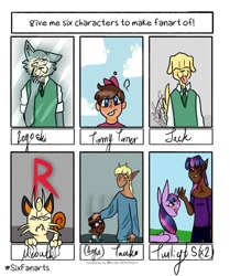Size: 858x1024 | Tagged: safe, artist:skelet0n_king, twilight sparkle, alicorn, dog, elf, human, meowth, pony, wolf, anthro, g4, :p, anthro with ponies, beastars, bust, cloud, crossover, dark skin, female, frown, human ponidox, jack (beastars), legosi (beastars), male, mare, necktie, petting, pokémon, self ponidox, six fanarts, tail wag, the adventure zone, the fairly oddparents, timmy turner, tongue out, twilight sparkle (alicorn)