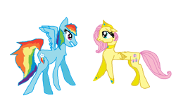 Size: 880x528 | Tagged: safe, artist:pawstheartest, fluttershy, rainbow dash, pegasus, pony, g4, angry, duo, female, mare, queen fluttershy, simple background, white background