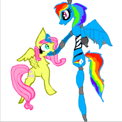 Size: 513x514 | Tagged: safe, artist:pawstheartest, fluttershy, rainbow dash, pegasus, pony, g4, animatronic, duo, female, five nights at freddy's, mare, simple background, white background