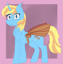 Size: 2273x2284 | Tagged: safe, artist:thelagplayer, oc, oc only, oc:skydreams, pony, unicorn, abstract background, artificial wings, augmented, female, high res, mare, mechanical wing, raffle prize, solo, visual noise, wings