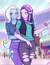 Size: 869x1131 | Tagged: safe, artist:smileyrhiley, starlight glimmer, trixie, equestria girls, g4, blushing, cute, diatrixes, duo, female, glimmerbetes, lesbian, outline, ship:startrix, shipping, white outline