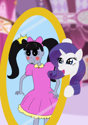 Size: 2063x2908 | Tagged: safe, artist:r0se-demon, rarity, pony, unicorn, g4, carousel boutique, clothes, crossover, dress, embarrassed, high res, mirror, misery (ruby gloom), ruby gloom