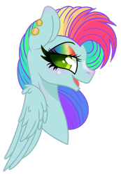 Size: 483x697 | Tagged: safe, artist:angellightyt, oc, oc only, oc:rainbow blitz, pegasus, pony, bust, ear piercing, earring, headshot commission, jewelry, magical lesbian spawn, multicolored hair, offspring, parent:fluttershy, parent:rainbow dash, parents:flutterdash, piercing, portrait, rainbow hair, rainbow makeup, simple background, solo, transparent background