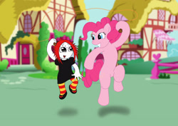 Size: 2912x2059 | Tagged: safe, artist:r0se-demon, pinkie pie, earth pony, pony, g4, crossover, high res, jump rope, ponyville, ruby gloom, smiling