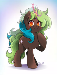Size: 5100x6600 | Tagged: safe, artist:nekoshiei, oc, oc only, oc:bright side, earth pony, pony, crystal horn, female, horn, looking at you, mare, solo