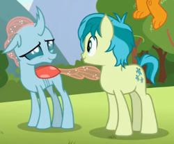 Size: 398x331 | Tagged: safe, screencap, ocellus, sandbar, smolder, changeling, earth pony, pony, g4, school raze, cropped, duo focus, looking at each other