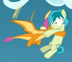 Size: 326x279 | Tagged: safe, screencap, sandbar, smolder, dragon, earth pony, pony, g4, school raze, caught, cropped, dragoness, duo, duo focus, female, implied smolbar, shipping fuel, shocked expression, shrunken pupils