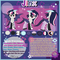 Size: 894x894 | Tagged: safe, artist:xxnovanepsxx, oc, oc only, oc:jinx, hybrid, female, interspecies offspring, offspring, parent:discord, parent:twilight sparkle, parents:discolight, reference sheet, smiling, solo