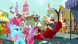 Size: 1920x1080 | Tagged: safe, screencap, cup cake, discord, spike, dragon, g4, the big mac question, book, couch, winged spike, wings