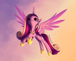 Size: 1600x1279 | Tagged: safe, artist:pinkocean93, princess cadance, alicorn, pony, g4, abstract background, female, flying, mare, solo
