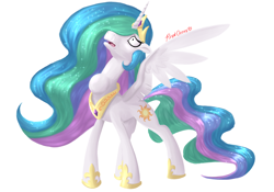 Size: 2388x1668 | Tagged: safe, artist:pinkocean93, princess celestia, alicorn, pony, g4, bowling ball, description is relevant, female, goiter, immortality is awesome, mare, object vore, simple background, solo, throat bulge, wat, white background