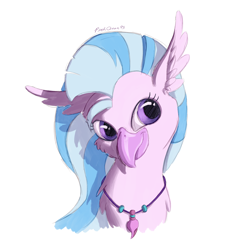 Size: 1668x1668 | Tagged: safe, artist:pinkocean93, silverstream, hippogriff, g4, bust, colored sketch, female, jewelry, necklace, simple background, smiling, solo, white background