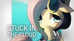 Size: 1280x720 | Tagged: safe, artist:maren, edit, fluttershy, pegasus, pony, g4, clothes, costume, covering, cropped, cute, dangerous mission outfit, female, floppy ears, goggles, hoodie, looking at you, mare, promo, shy, solo, wavy mouth