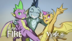 Size: 1280x720 | Tagged: safe, artist:double-zr-tap, edit, princess ember, smolder, spike, dragon, g4, epic, promo, wings