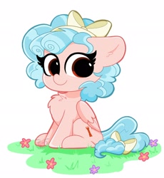 Size: 1886x2048 | Tagged: safe, artist:kittyrosie, cozy glow, pegasus, pony, g4, chest fluff, cozybetes, cute, female, filly, flower, grass, kittyrosie is trying to murder us, looking at you, simple background, sitting, smiling, solo, white background
