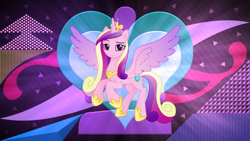 Size: 5120x2880 | Tagged: safe, artist:laszlvfx, artist:negatif22, edit, princess cadance, alicorn, pony, g4, beautiful, cutie mark, dreamworks face, female, flying, high res, lidded eyes, looking at you, majestic, mare, movie accurate, pretty, smiling, smiling at you, solo, spread wings, wallpaper, wallpaper edit, wings