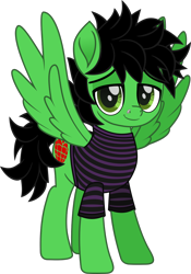Size: 896x1278 | Tagged: safe, artist:lightningbolt, pegasus, pony, g4, .svg available, billie joe armstrong, clothes, colored pupils, green day, looking at you, male, messy mane, messy tail, movie accurate, nose piercing, piercing, ponified, shirt, simple background, solo, spread wings, stallion, standing, svg, t-shirt, transparent background, vector, wings