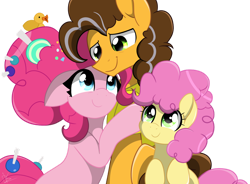 Size: 1280x941 | Tagged: safe, artist:enviaart, cheese sandwich, li'l cheese, pinkie pie, pony, g4, the last problem, female, filly, hug, male, mama pinkie, older, older cheese sandwich, older cheesepie, older pinkie pie, ship:cheesepie, shipping, simple background, straight, transparent background