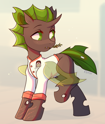 Size: 1677x1977 | Tagged: safe, artist:fensu-san, oc, oc only, oc:karl the changeling, changeling, chef, chef outfit, commission, green changeling, male, scar, thermometer