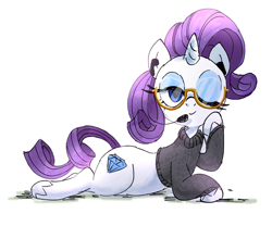 Size: 1920x1600 | Tagged: safe, artist:fuyugi, rarity, pony, unicorn, g4, g4.5, keynote pie, my little pony: pony life, clothes, earbuds, female, g4.5 to g4, glasses, headworn microphone, mare, microphone, solo, sweater, that was fast
