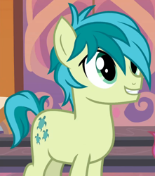 Size: 598x675 | Tagged: safe, screencap, sandbar, earth pony, pony, g4, non-compete clause, cropped, cute, hair over one eye, male, smiling, solo