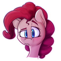 Size: 2100x2100 | Tagged: safe, artist:packy paca, pinkie pie, pony, g4, bust, female, high res, looking at you, pouting, simple background, solo, transparent background