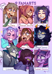 Size: 2715x3890 | Tagged: safe, twilight sparkle, gem (race), human, hybrid, pony, unicorn, wolf, anthro, g4, spoiler:steven universe, :o, ambiguous gender, anthro with ponies, beastars, bow, bust, clothes, cross-popping veins, crossover, deltarune, demon slayer, exclamation point, eyes closed, female, fusion, gem, gem fusion, glasses, gravity falls, grin, hair bow, hair over eyes, high res, homestuck, hybrid fusion, legosi (beastars), mabel pines, male, mare, necktie, one eye closed, open mouth, pearl, rainbow quartz 2.0, shinobu kocho, six fanarts, smiling, spoilers for another series, steven universe, steven universe future, susie (deltarune), sweat, the millionaire detective balance: unlimited, toilet-bound hanako-kun, troll (homestuck), unicorn twilight, wink