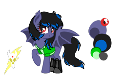 Size: 1596x1080 | Tagged: safe, artist:jvarts6112, oc, oc only, oc:rouse black, bat pony, pony, armor, black mane, color palette, cutie mark, doom, doom equestria, female, red eyes, simple background, solo, spread wings, transparent background, wings