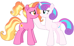 Size: 12272x7724 | Tagged: safe, artist:ejlightning007arts, luster dawn, princess flurry heart, alicorn, pony, unicorn, g4, the last problem, cute, female, flurrydawn, hoof on chin, lesbian, older, older flurry heart, ponytail, shipping, simple background, transparent background, vector