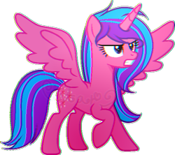 Size: 542x481 | Tagged: safe, artist:star-gaze-pony, oc, oc only, oc:melody aurora, alicorn, pony, alicorn oc, alternate hairstyle, angry, female, horn, offspring, parent:flash sentry, parent:twilight sparkle, parents:flashlight, simple background, solo, spread wings, transparent background, wings