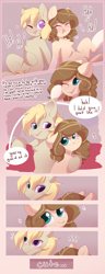 Size: 2500x6500 | Tagged: safe, artist:kebchach, oc, oc only, oc:celia montigre, earth pony, pegasus, pony, blushing, comic, drunk, laughing