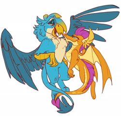 Size: 2075x2076 | Tagged: safe, artist:g-elric, gallus, smolder, dragon, griffon, g4, female, high res, male, older, shipping, simple background, smollus, straight, white background
