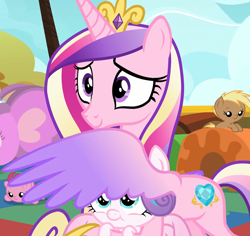 Size: 1790x1687 | Tagged: safe, screencap, coconut palm, cranberry pit, princess cadance, princess flurry heart, alicorn, pony, g4, once upon a zeppelin, cropped, female, filly, magic, mare