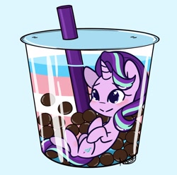 Size: 1763x1750 | Tagged: safe, artist:lilliesinthegarden, starlight glimmer, pony, unicorn, g4, bubble tea, cup, cup of pony, cute, drinking straw, female, pride, pride flag, smiling, solo, straw, transgender pride flag