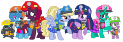 Size: 2155x742 | Tagged: safe, artist:徐詩珮, blancmange, fizzlepop berrytwist, glitter drops, grubber, spike, spring rain, tempest shadow, twilight sparkle, alicorn, dragon, hedgehog, pony, unicorn, series:sprglitemplight diary, series:sprglitemplight life jacket days, series:springshadowdrops diary, series:springshadowdrops life jacket days, g4, my little pony: the movie, the point of no return, alternate universe, bisexual, broken horn, chase (paw patrol), clothes, cute, dino rescue, female, glitterbetes, horn, lesbian, lifeguard, lifeguard spring rain, magic, male, mare, marshall (paw patrol), paw patrol, polyamory, rex (paw patrol), rocky (paw patrol), rubble (paw patrol), ship:glitterlight, ship:glittershadow, ship:sprglitemplight, ship:springdrops, ship:springlight, ship:springshadow, ship:springshadowdrops, ship:tempestlight, shipping, simple background, skye (paw patrol), springbetes, tempestbetes, transparent background, twilight sparkle (alicorn), vector, winged spike, wings, zuma (paw patrol)