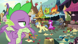 Size: 1920x1080 | Tagged: safe, screencap, berry punch, berryshine, burnt oak, goldengrape, sir colton vines iii, spike, dragon, earth pony, pony, g4, the big mac question, female, hat, male, mare, sitting, stallion