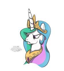 Size: 1206x1348 | Tagged: safe, artist:perfectblue97, princess celestia, alicorn, pony, g4, angry, crown, implied princess luna, jewelry, regalia, simple background, this will end in a trip to the moon, white background