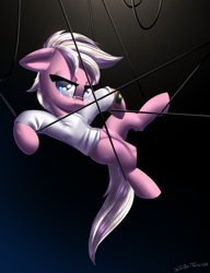 Size: 2300x3000 | Tagged: safe, artist:shido-tara, oc, oc only, oc:virgo zodiac, oc:zodiac virgo, fallout equestria, fallout equestria: project horizons, fanfic art, glasses, high res, simple background, stuck, wires