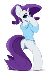 Size: 2000x3000 | Tagged: safe, artist:skitsroom, rarity, pony, unicorn, g4, bipedal, butt, clothes, female, high res, looking at you, looking back, looking back at you, mare, pajamas, plot, rearity, simple background, solo, white background